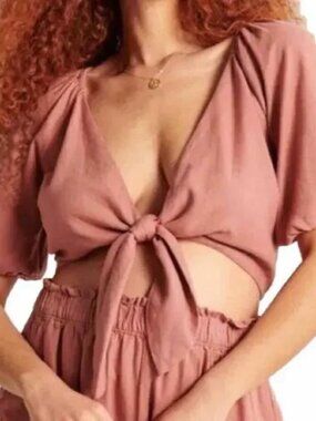 Abercrombie & Fitch | Linen Blend Tie-Front  Cropped Top Dusty Rose | Size Small